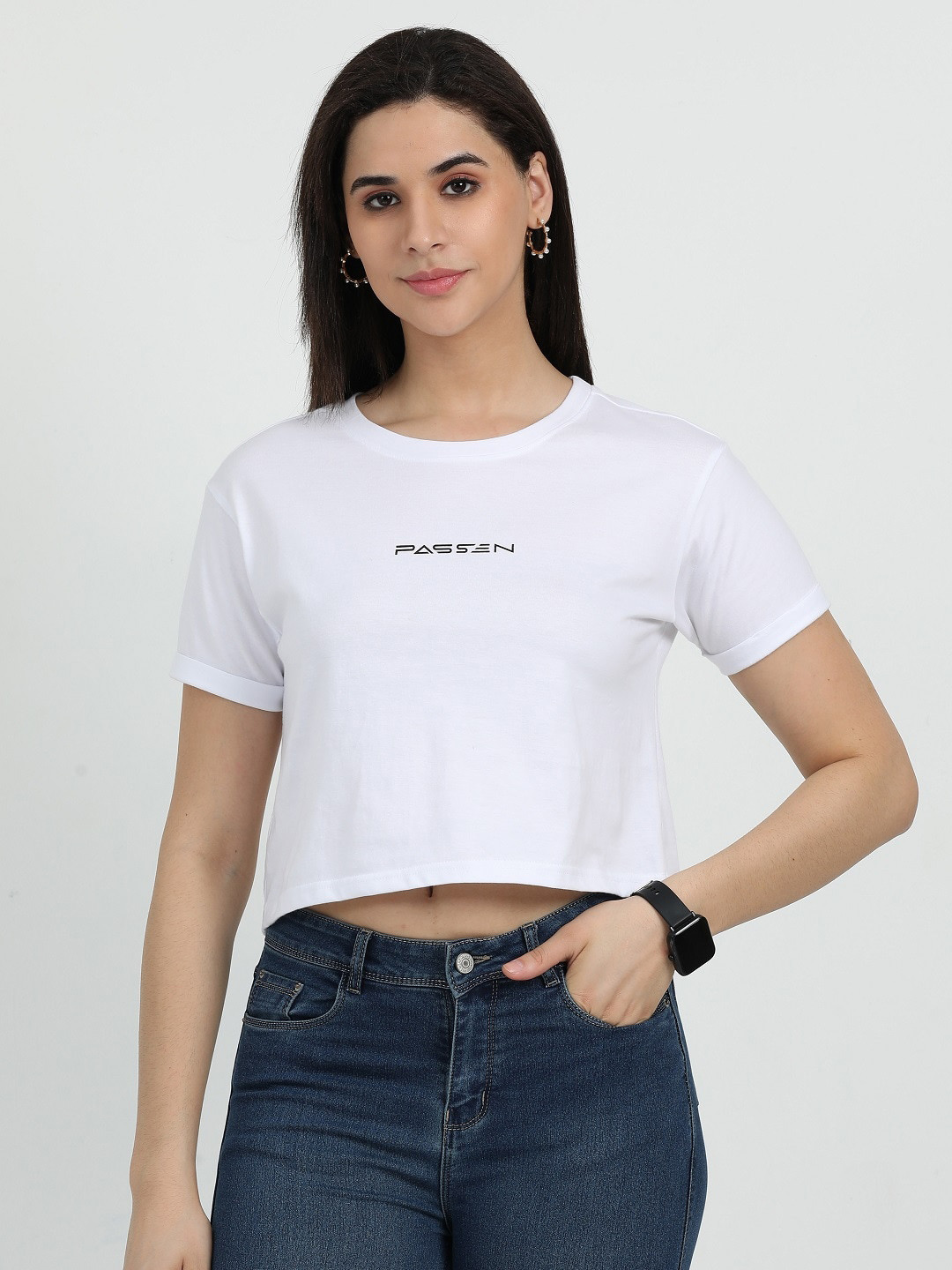 ecott Round Neck Cotton Crop T-shirt