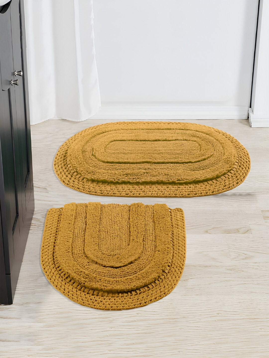 Saral Home BERA Mustard 2 Pieces 3000GSM Cotton Bath Rugs