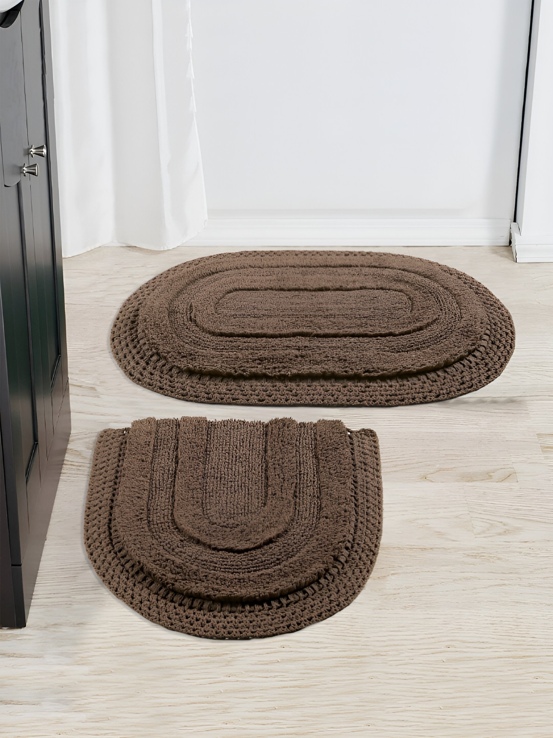 Saral Home BERA Brown 2 Pieces Embossed 3000 GSM Cotton Bath Rugs