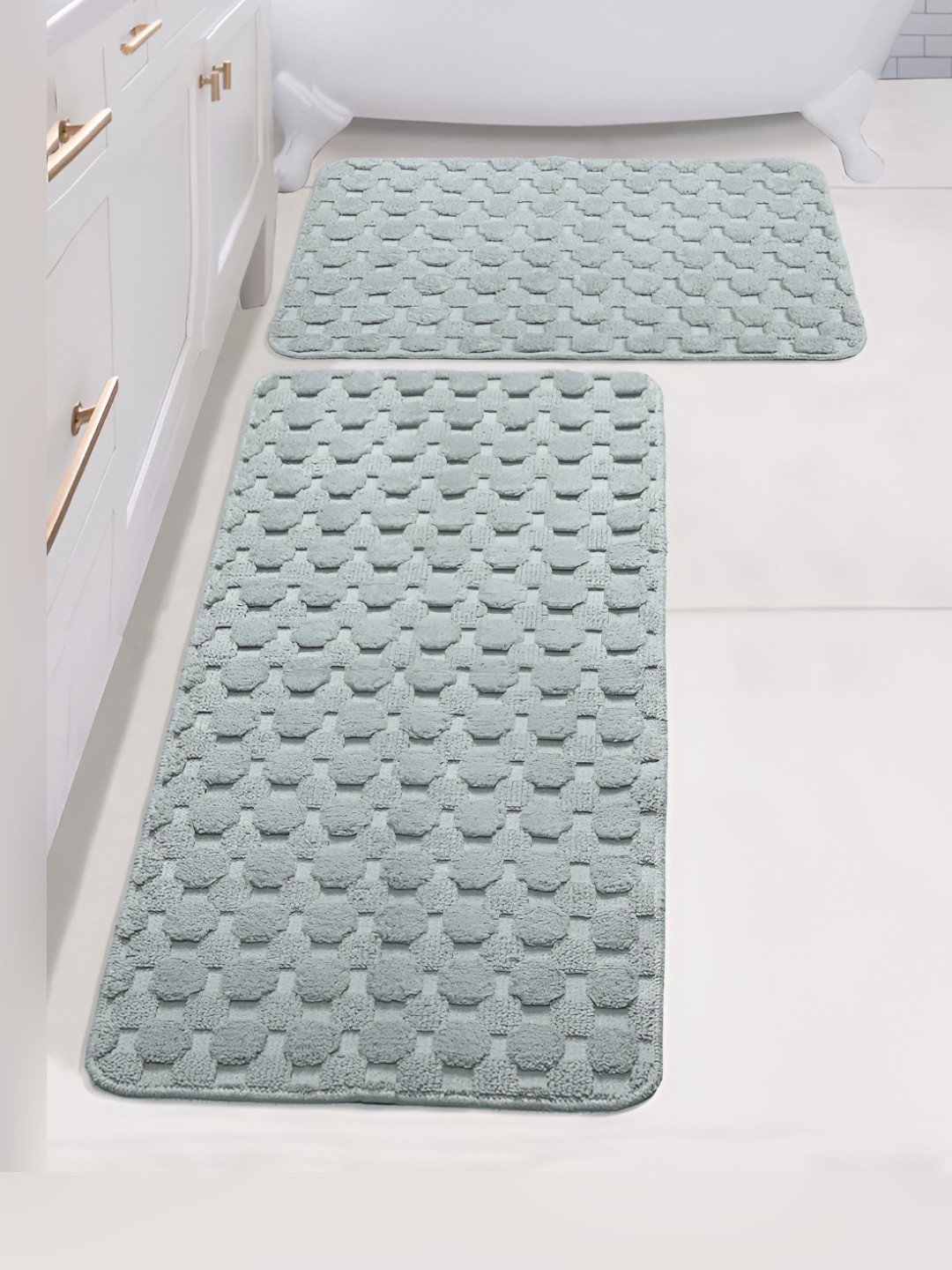 Saral Home Grey 2 Pieces Textured 1902 GSM Cotton Antiskid Bath Mat & Runner