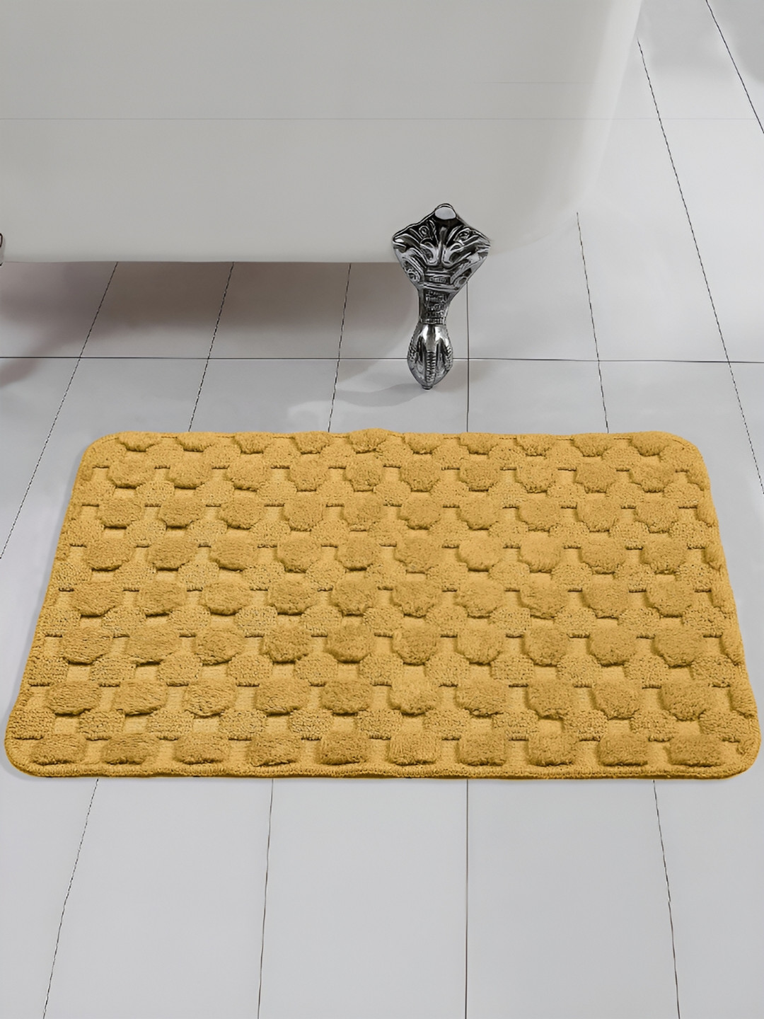 Saral Home Yellow Textured 1000 GSM Anti-Skid Bath Rug