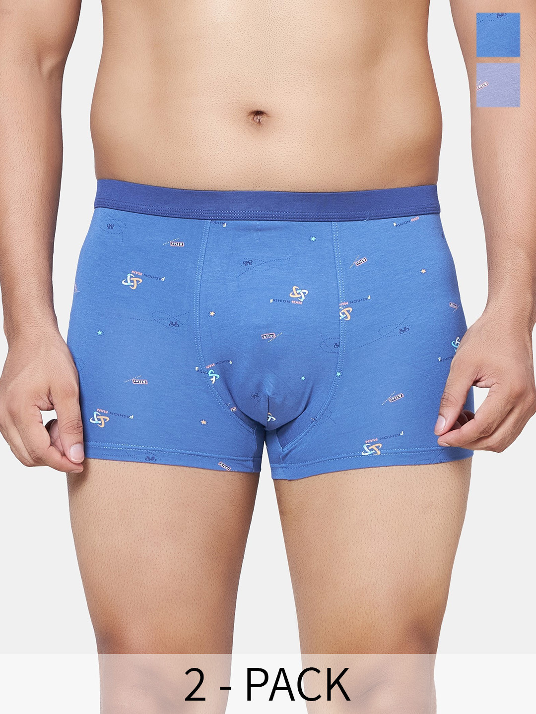 PLUMBURY Pack Of 2 Printed Trunks PLMB/SPANTY220DBLUE/DGRM-DARK BLUE/DARK GREY