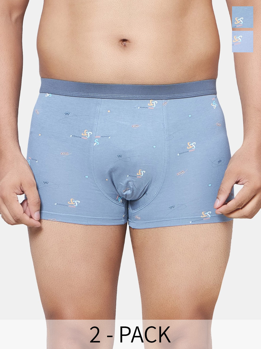 PLUMBURY Pack Of 2 Printed Trunks PLMB/SPANTY220GR/AGRM-GREY/ASH GREY