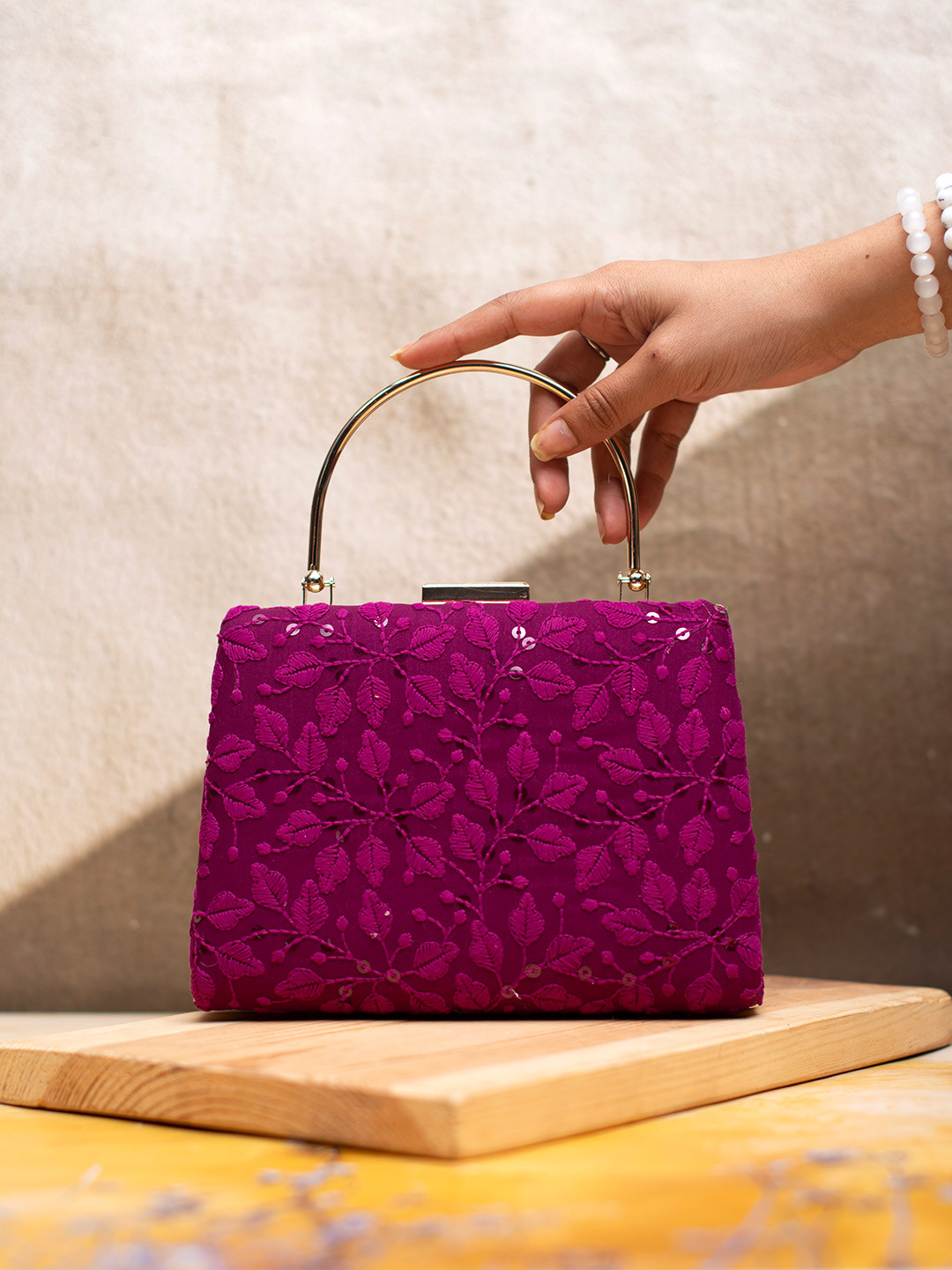 ARTKLIM Chikankari Embroidered Box Clutch