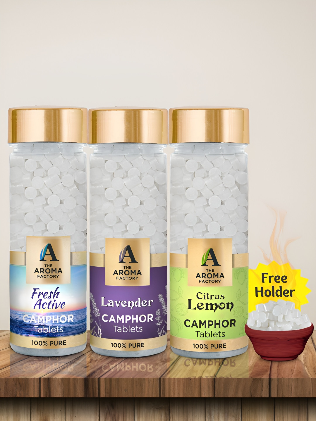 The Aroma Factory 3-Pcs Fresh Active Lavender & Citrus Lemon Pooja Camphor Tablets