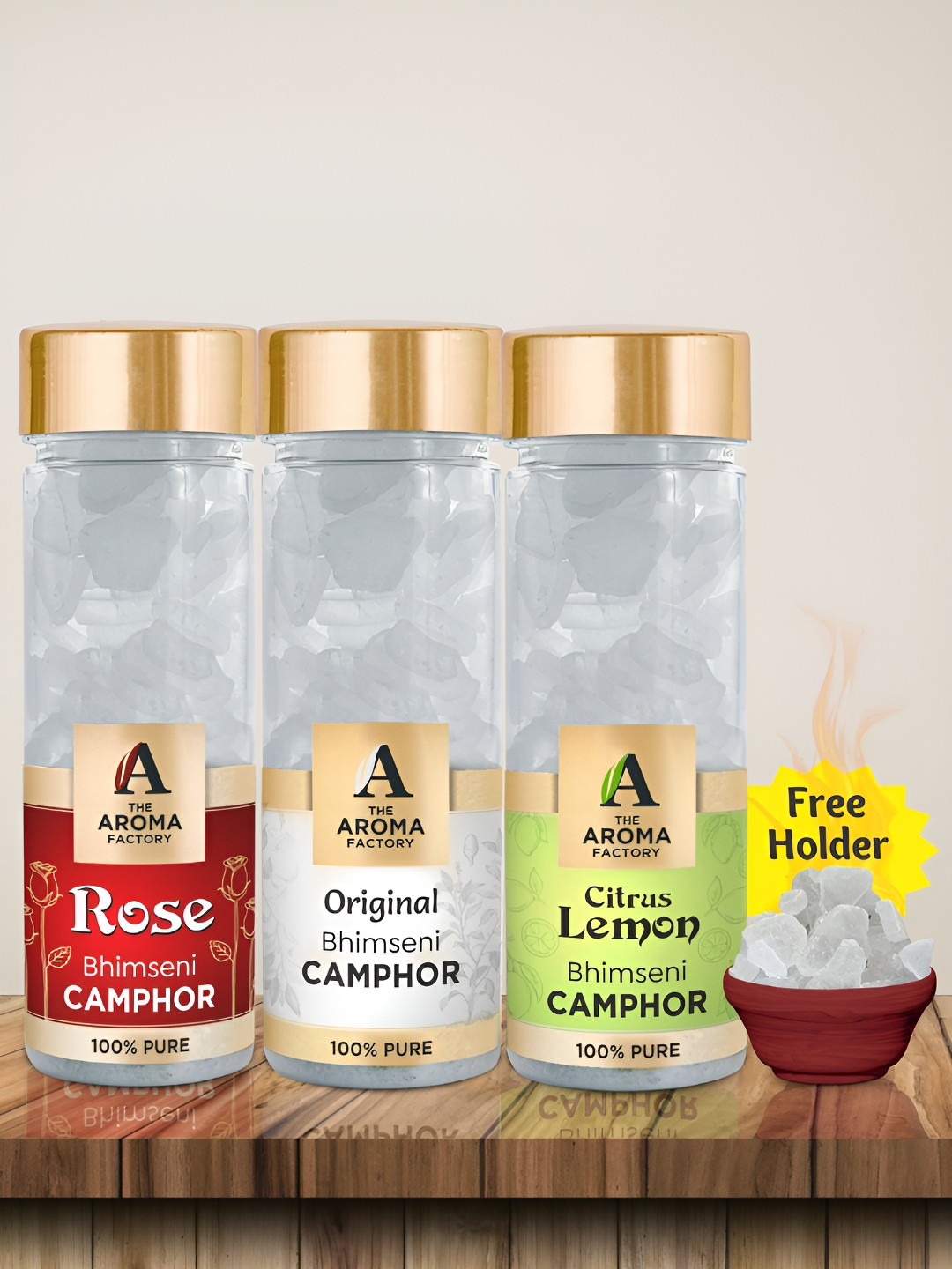 The Aroma Factory 3-Pcs White Rose, Original & Citrus Lemon Bhimseni Scented Camphors