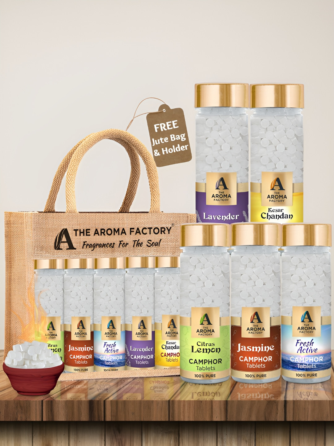 The Aroma Factory 5 Pcs White Lemon,Jasmine,Fresh,Lavender & Chandan Scented Camphors