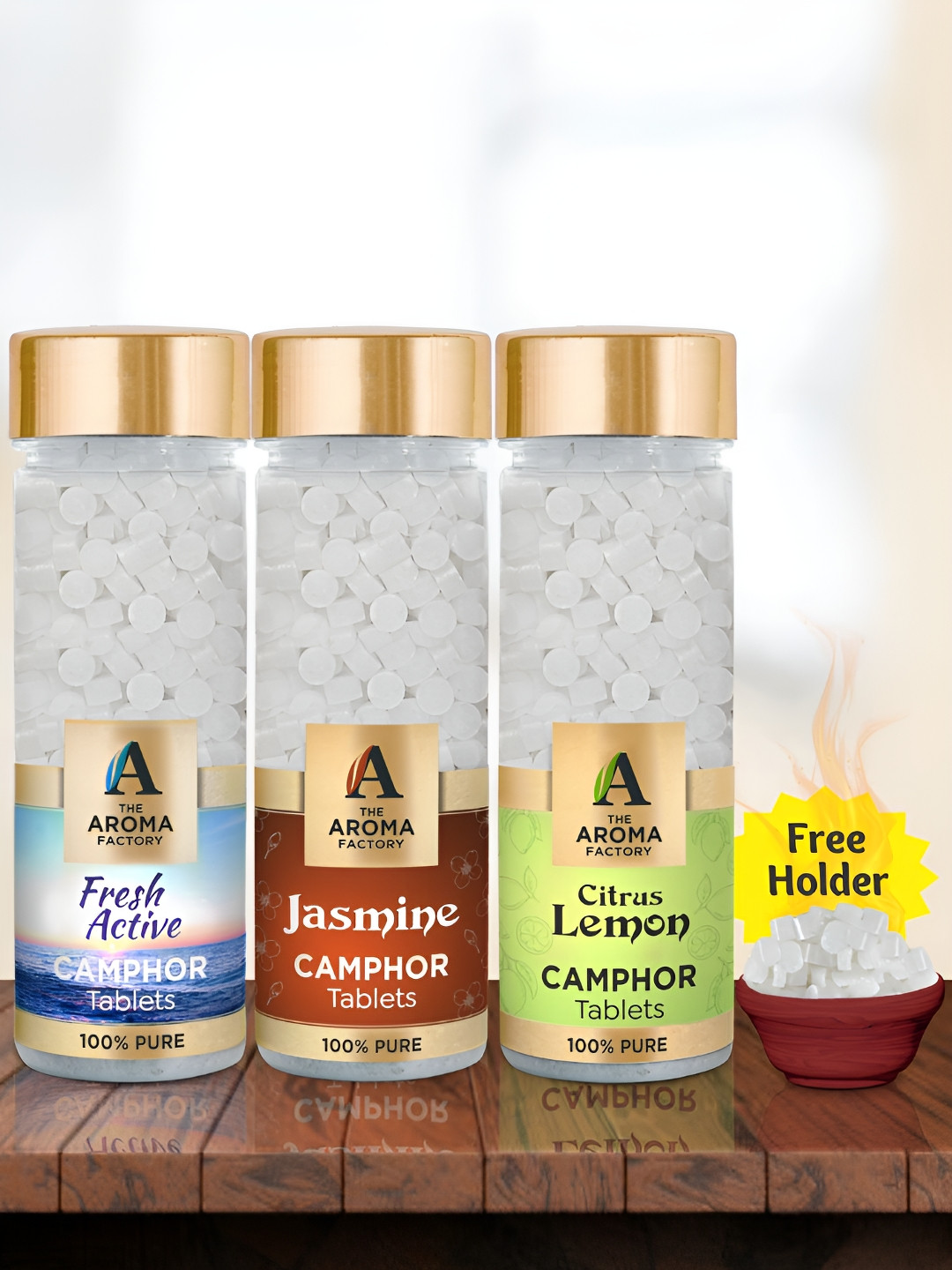 The Aroma Factory 3-pcs White Fresh Active, Jasmine & Citrus Lemon Pooja Camphor Tablets