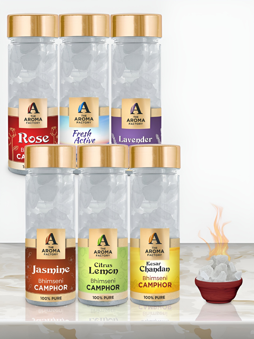 The Aroma Factory 6-Pcs White Rose,Fresh,Lavender,Jasmin,Lemon,Chandan Scented Camphors