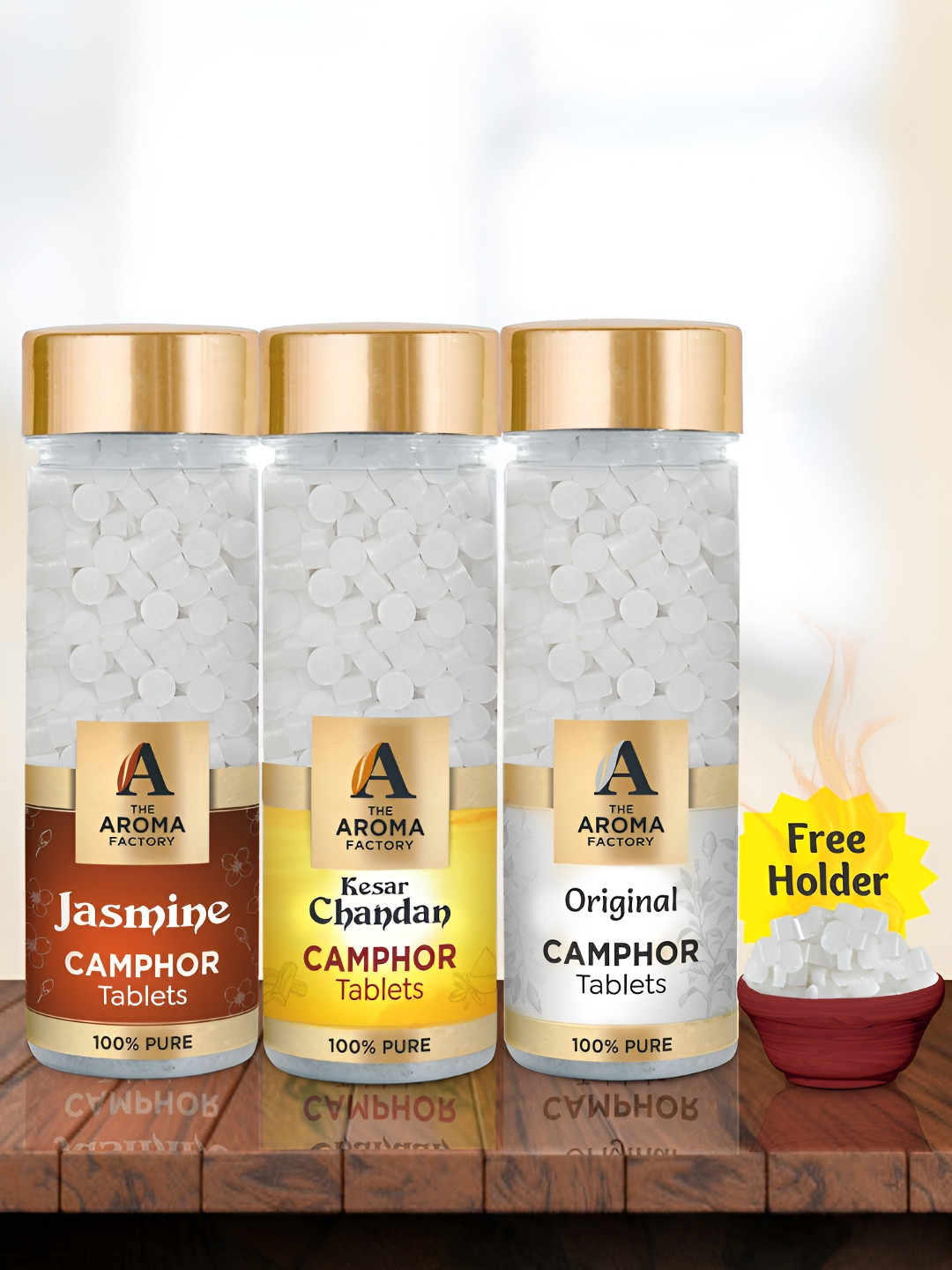 The Aroma Factory White 3 pcs Jasmine Kesar Chandan & Original Pooja Camphor Tablets