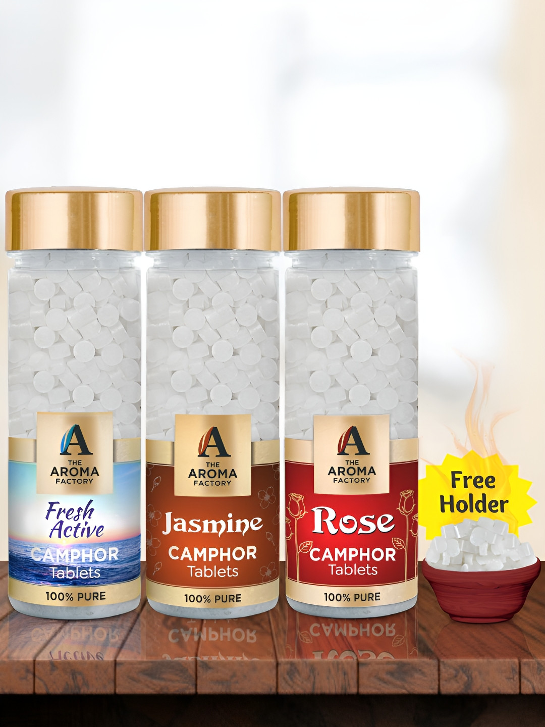 The Aroma Factory 3-Pcs White Fresh Active, Jasmine & Rose Pooja Camphor Tablets
