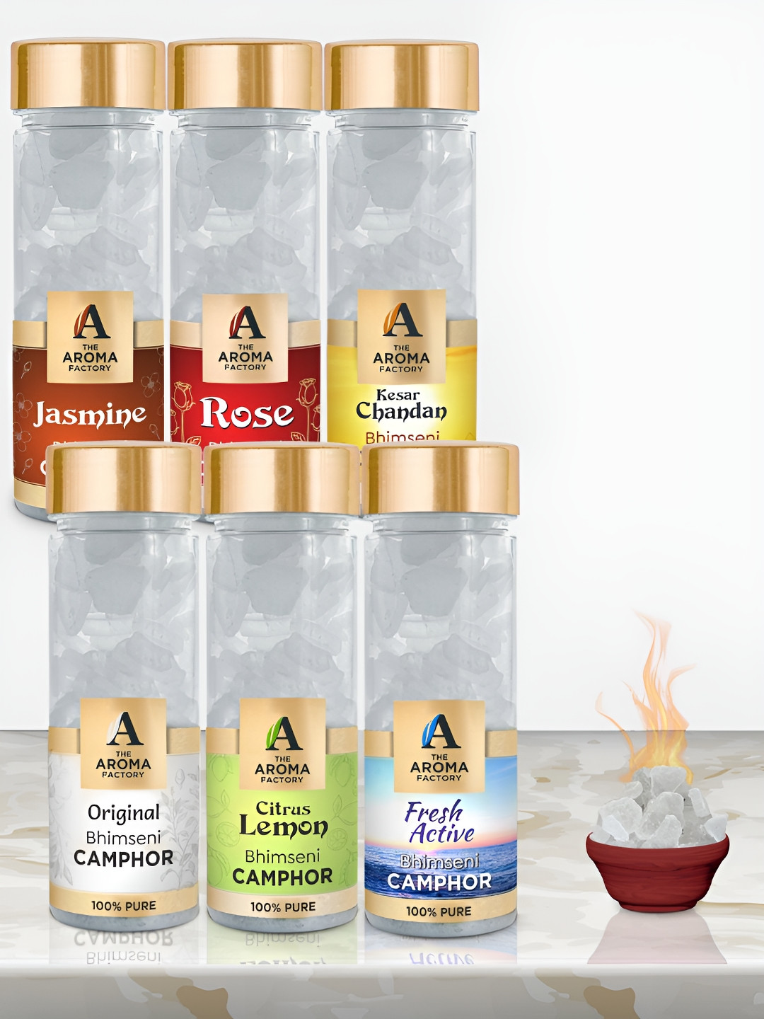 The Aroma Factory 6-Pcs White Jasmine,Rose,Chandan,Orignal,Lemon,Fresh Scented Camphors