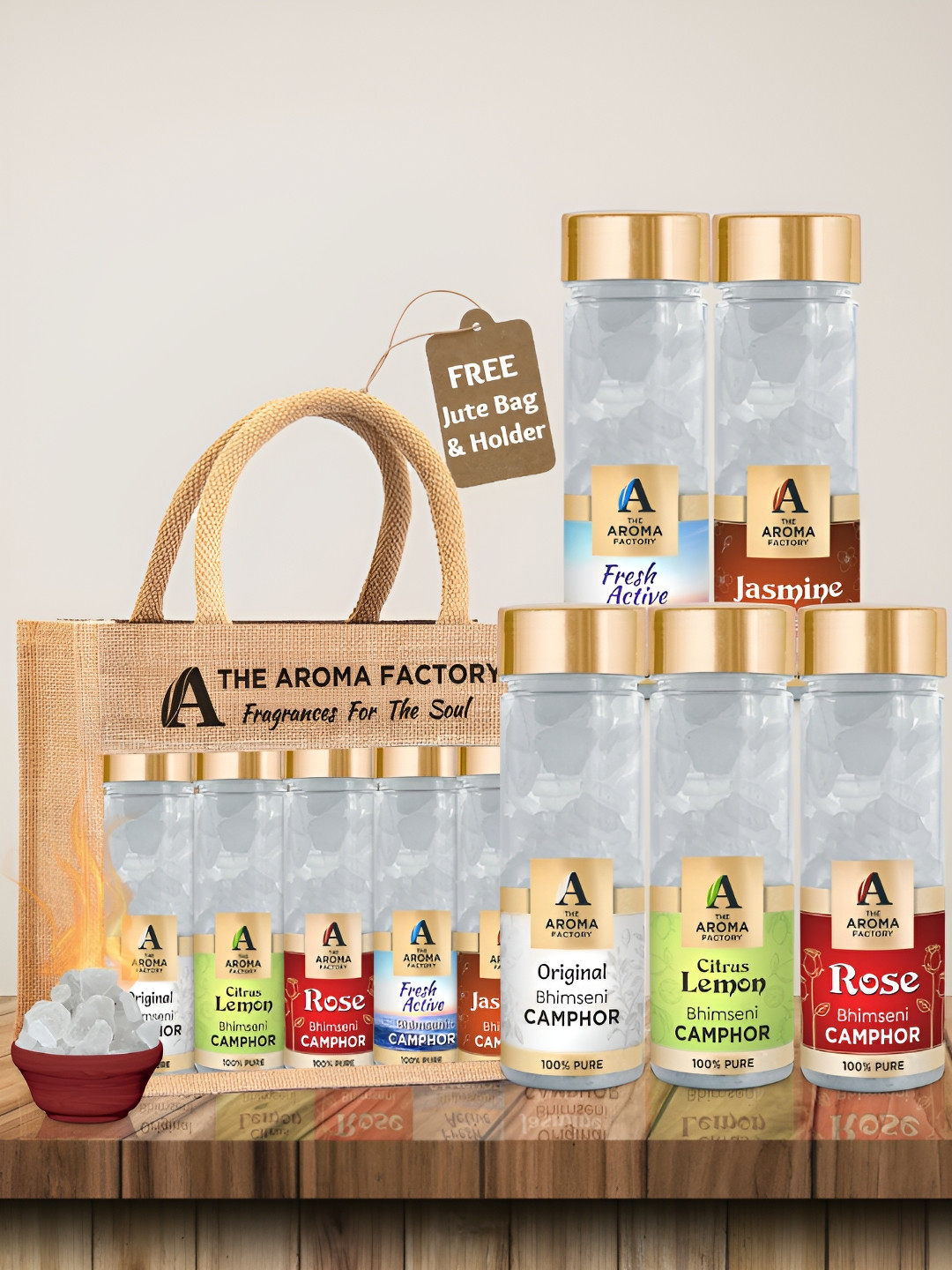 The Aroma Factory 5-Pcs White Original Lemon Rose Fresh Active & Jasmine Pooja Camphor