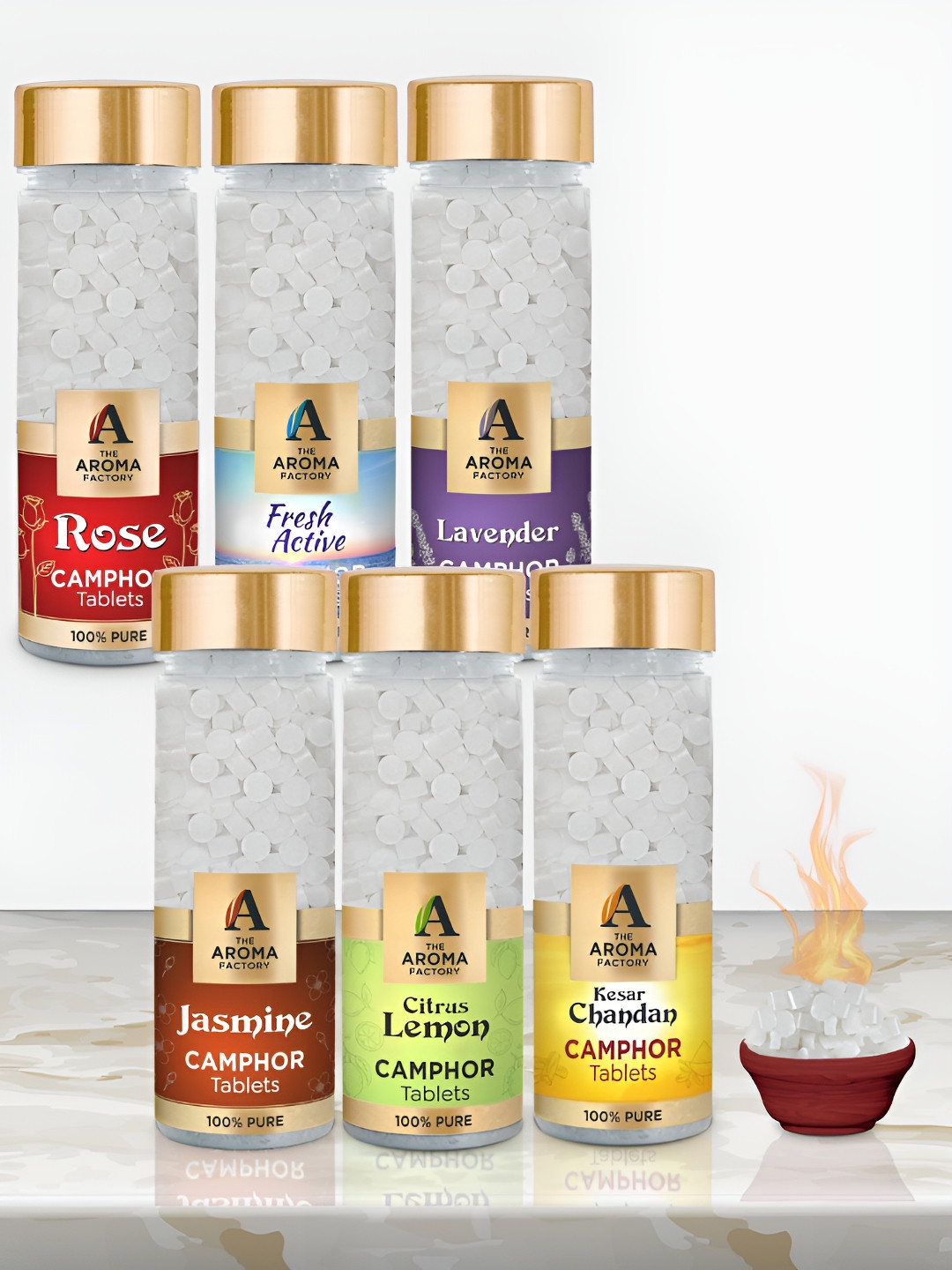 The Aroma Factory 5-pcs White Rose Fresh Lavender Jasmine Lemon & Chandan Camphor Tablets