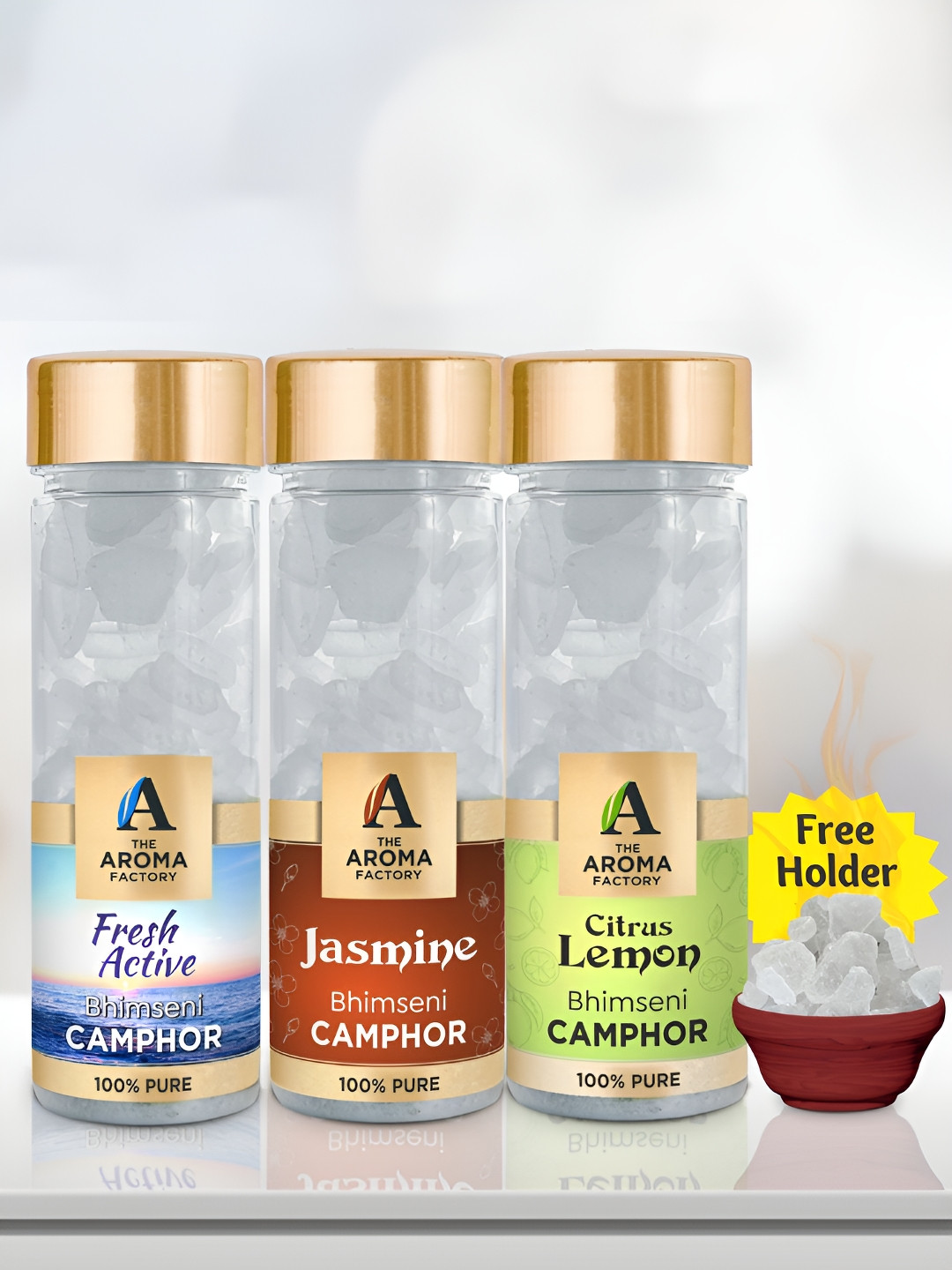 The Aroma Factory 3-Pcs White Fresh,Jasmine & Lemon Bhimseni Scented Camphors