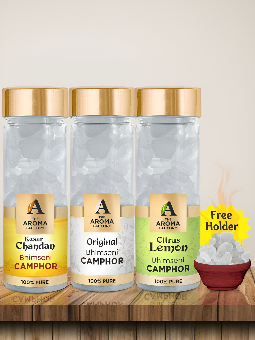 The Aroma Factory White 3 Pieces Chandan Original & Lemon Bhimseni Pooja Camphor