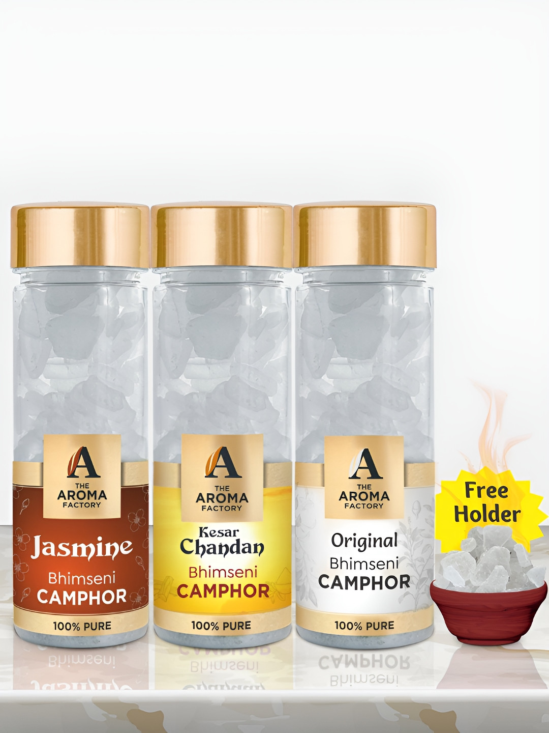 The Aroma Factory 3-pcs White Jasmine Chandan & Original Bhimseni Pooja Camphor