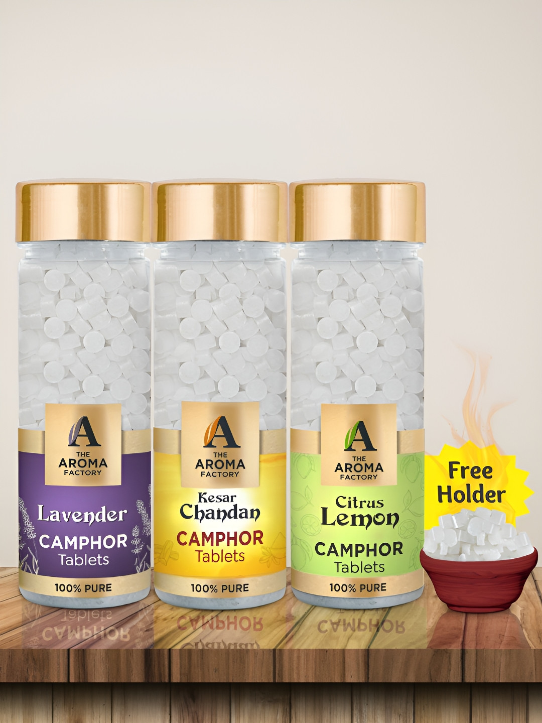 The Aroma Factory White 3 pcs Lavender Kesar Chandan & Citrus Lemon Pooja Camphor Tablets