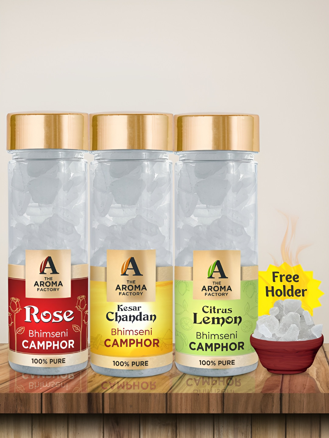 The Aroma Factory 3-Pcs White Rose,Chandan & Lemon Bhimseni Scented Camphors