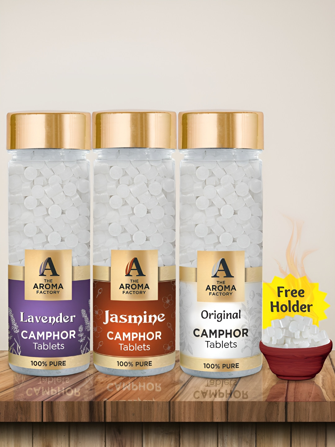 The Aroma Factory 3 Pcs White Lavender Jasmine & Original Pooja Camphor Tablets