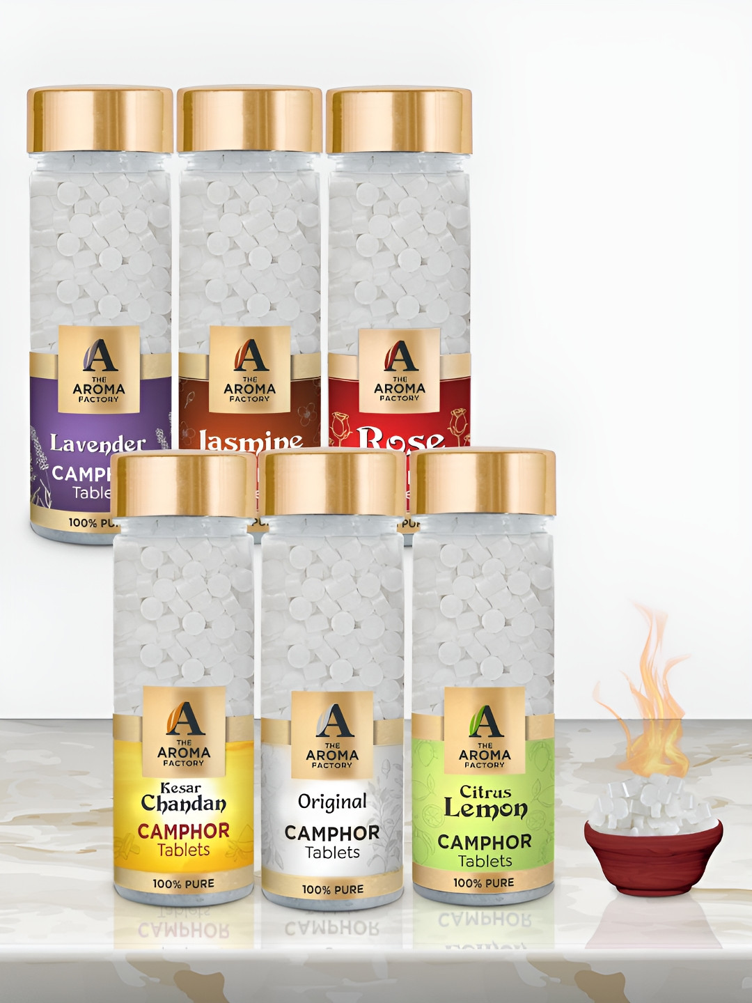 The Aroma Factory 6-Pcs Lavendr,Jasmin,Rose,Chandn,Orignal & Lemon Scented Camphors