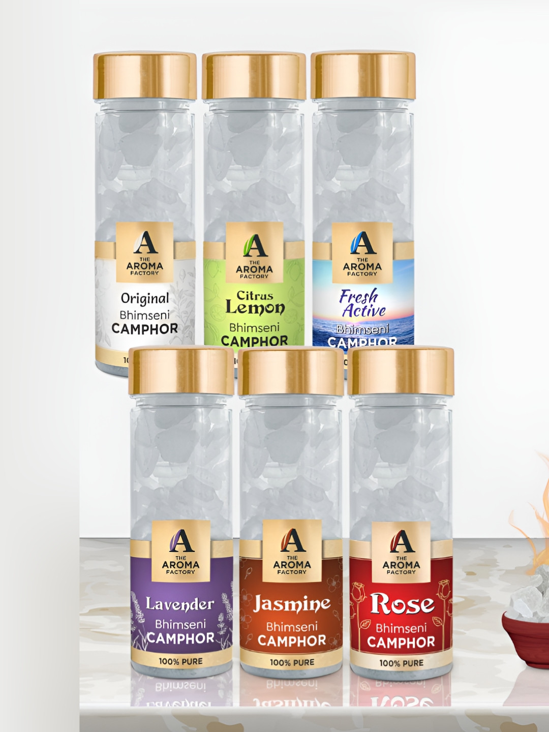 The Aroma Factory 6-pcs White Original Lemon Fresh Lavender Jasmine & Rose Pooja Camphor
