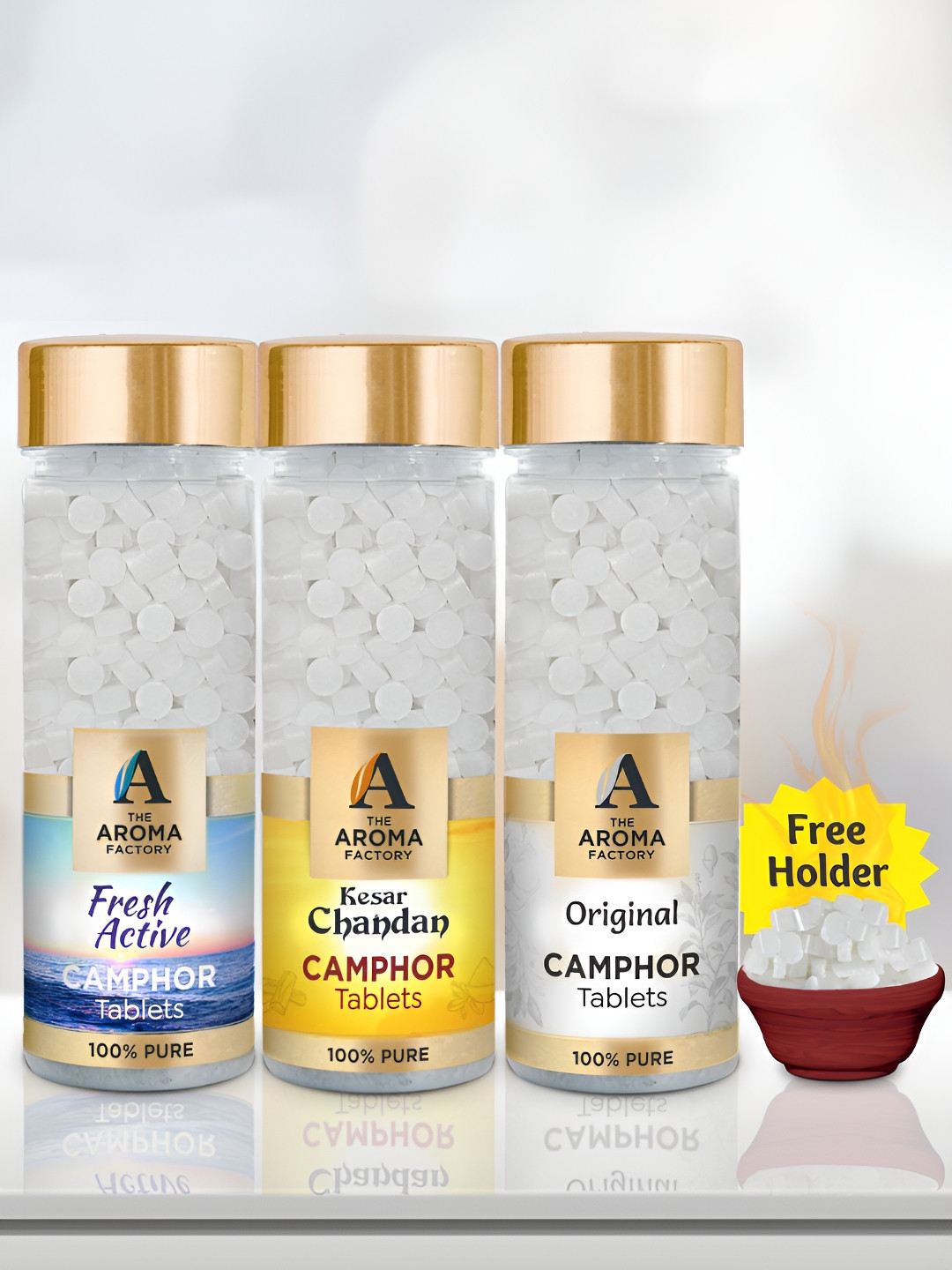 The Aroma Factory White 3 Pieces Rose Kesar Chandan & Citrus Lemon Pooja Camphors