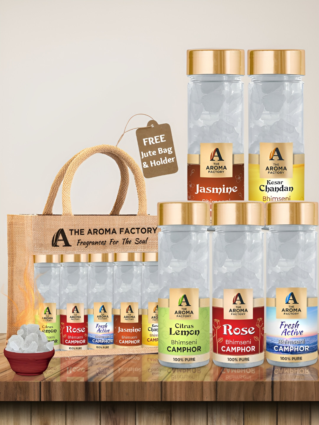 The Aroma Factory 5-Pcs White Lemon,Rose,Fresh,Jasmine & Chanan Scented Camphors