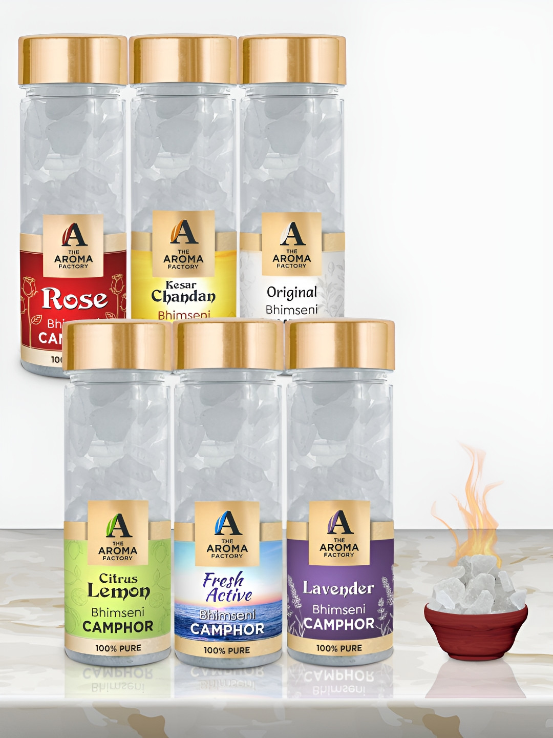 The Aroma Factory 6-pcs White Rose Chandan Orignal Lemon Fresh & Lavender Pooja Camphor