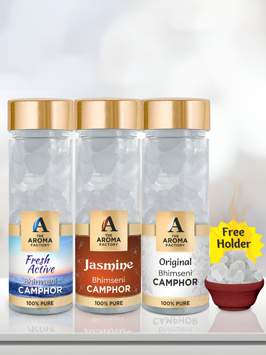 The Aroma Factory 3-pcs White Fresh Active Jasmine & Original Bhimseni Pooja Camphor