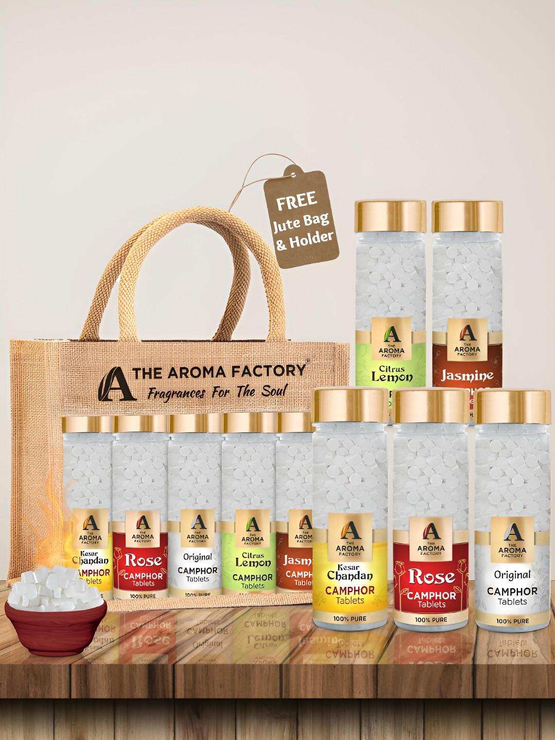 The Aroma Factory 5-pcs White Chandan Rose Original Lemon & Jasmine Pooja Camphor Tablets