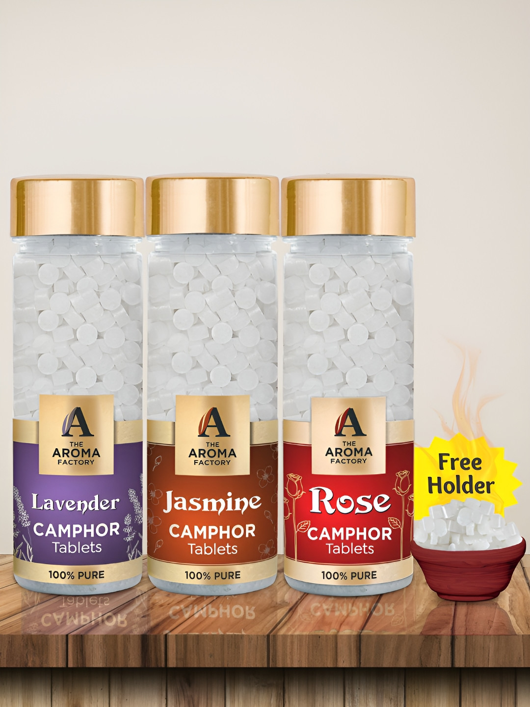 The Aroma Factory White 3 Pieces Lavender Jasmine & Rose Pooja Camphor Tablets