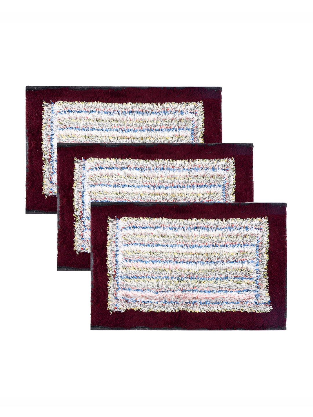 Kuber Industries Maroon & Beige 3 Pieces Microfibre Long-Lasting Doormats