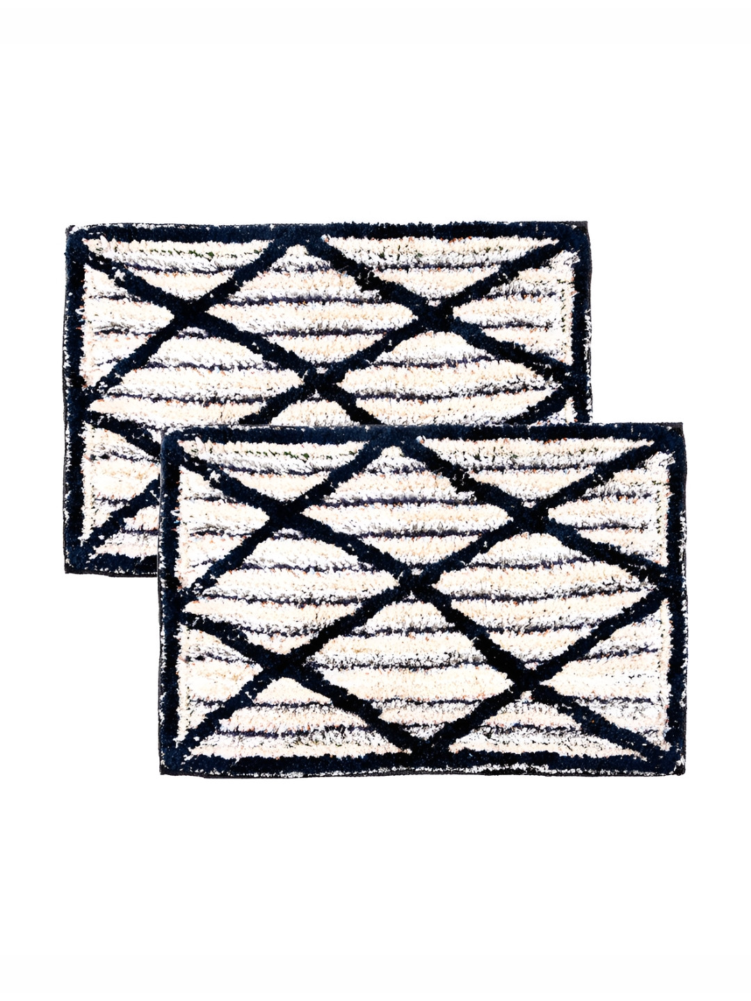 Kuber Industries Blue & White 2 Pieces Striped Rectangle-Shaped Doormats