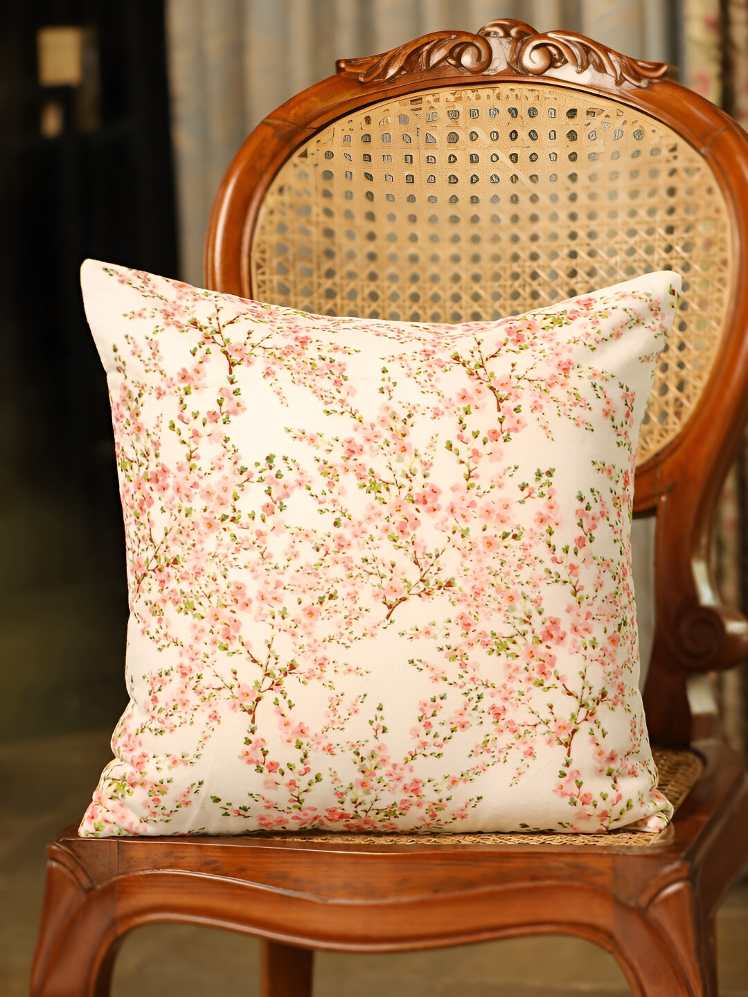 SANSKRUTIHOMES Pink Floral Velvet Durable Square Cushion Cover -18x18In