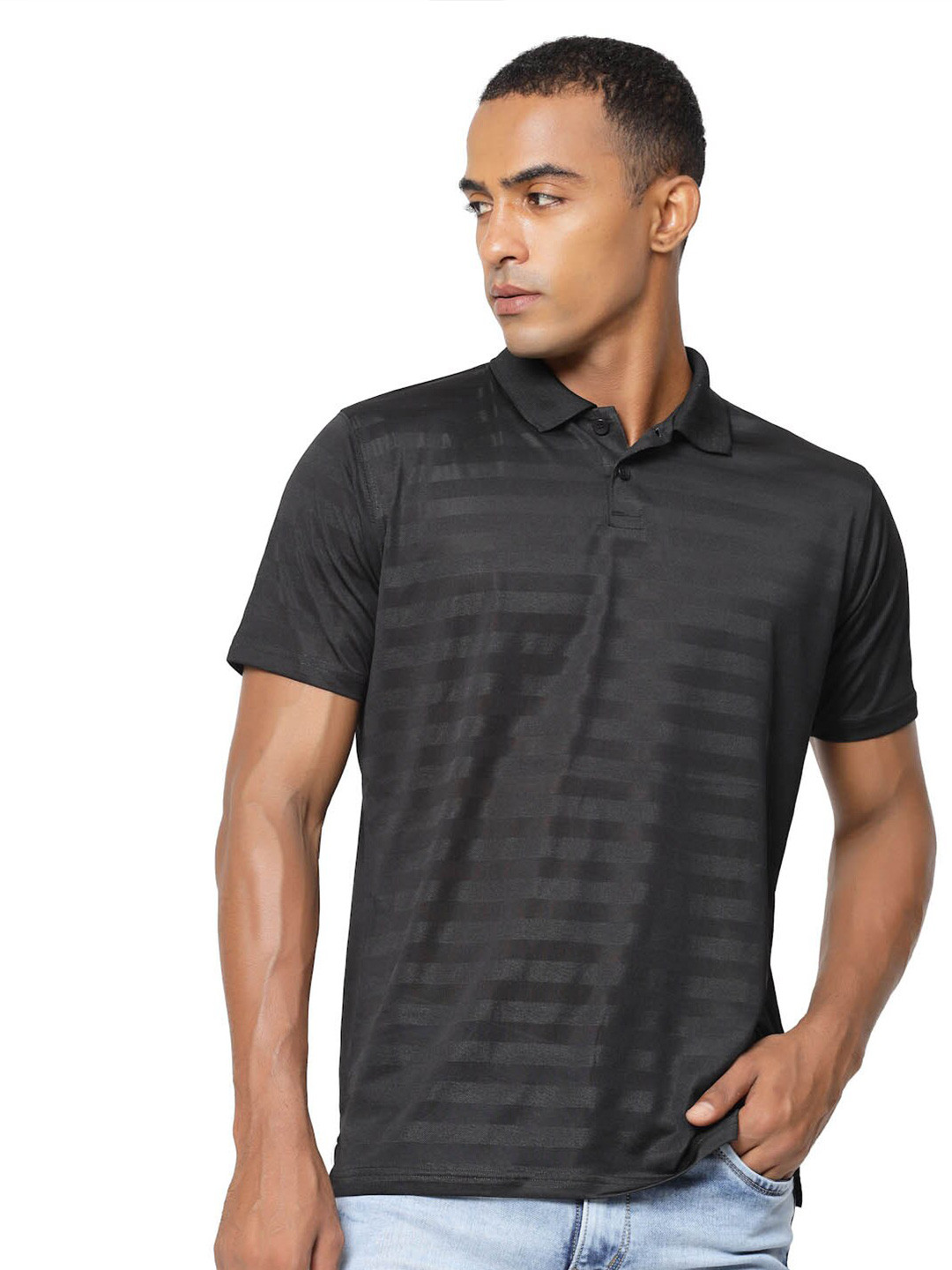 FUNDOO Striped Polo Collar Dri-FIT Half Sleeve Slim Fit T-shirt