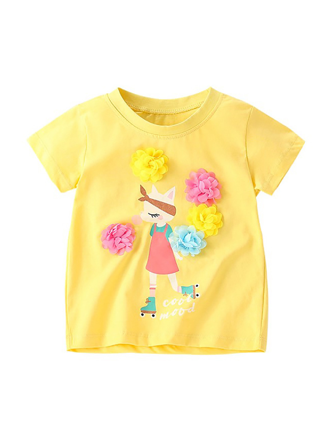 StyleCast x Revolte Girls Yellow Printed Short Sleeves Cotton T-shirt