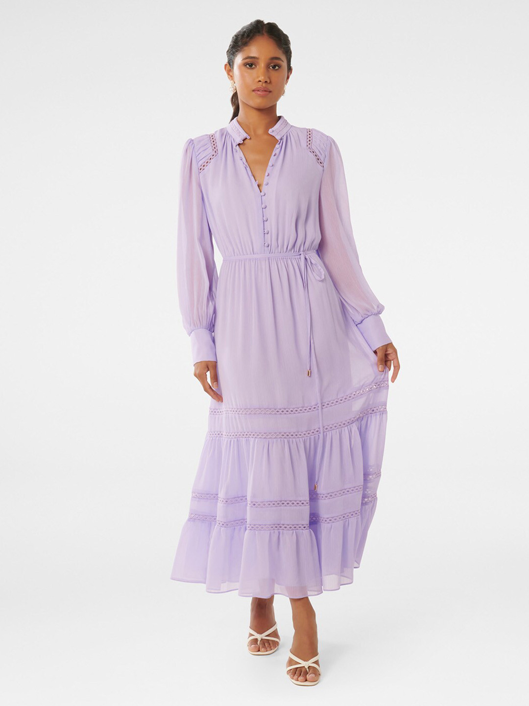 Forever New Mandarin Collar Cuffed Sleeve Lace Up Maxi Dress