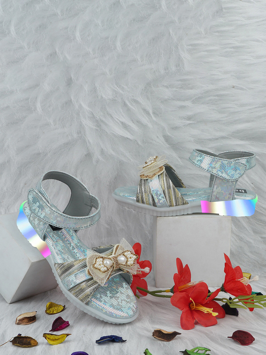 BAESD Girls Embellished LED Lighting Open Toe Flats