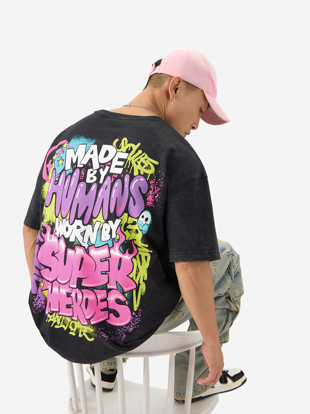 The Souled Store  Men  Made By Humans Black Oversized Fit T-Shirts