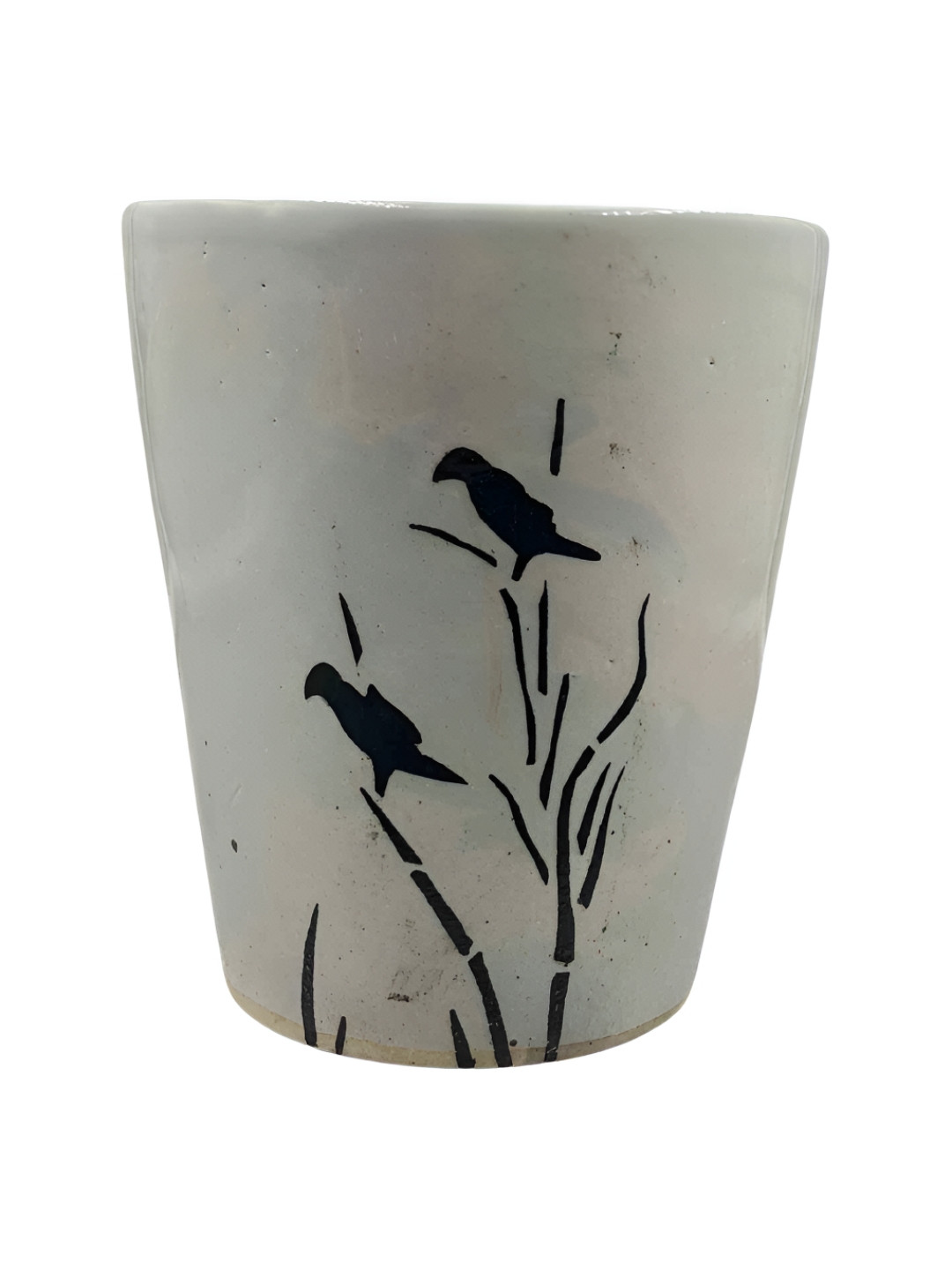 INDIA MEETS INDIA White & Black Birds Designed Ceramic Pot Planter