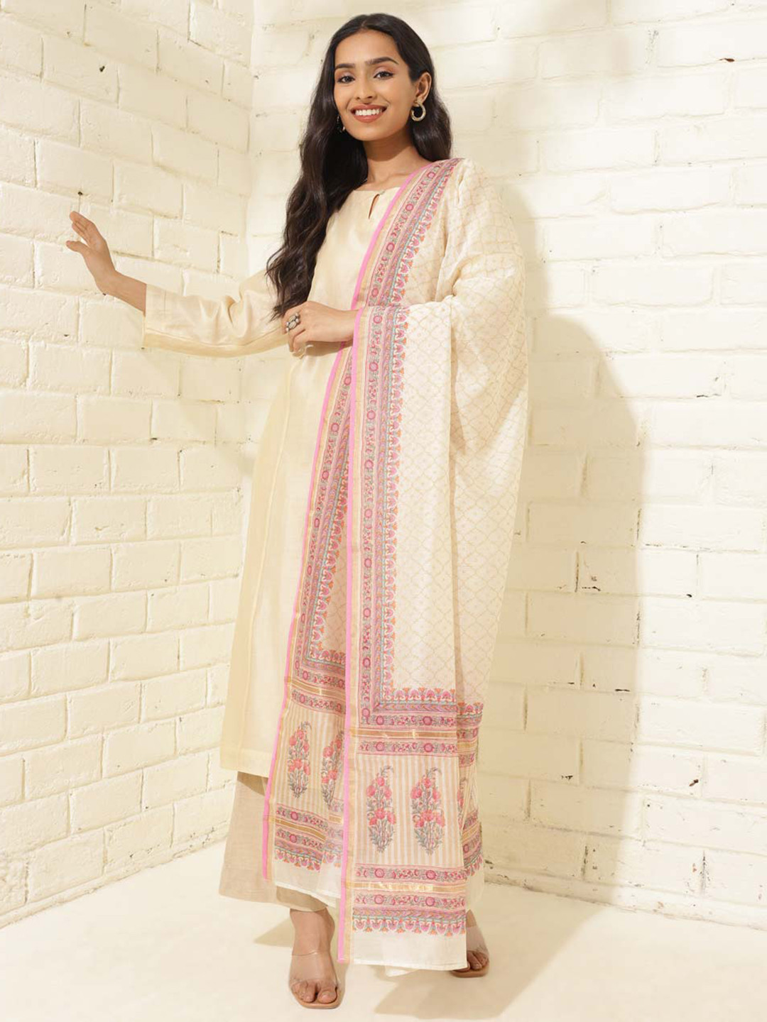 Fabindia Natural Cotton Silk Hand Block Printed Dupatta