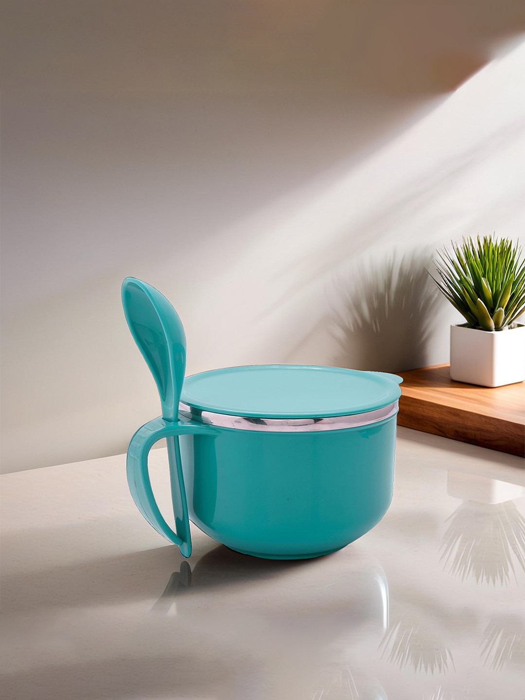 Kuber Industries Green Noodle Bowl with Spoon 600ml