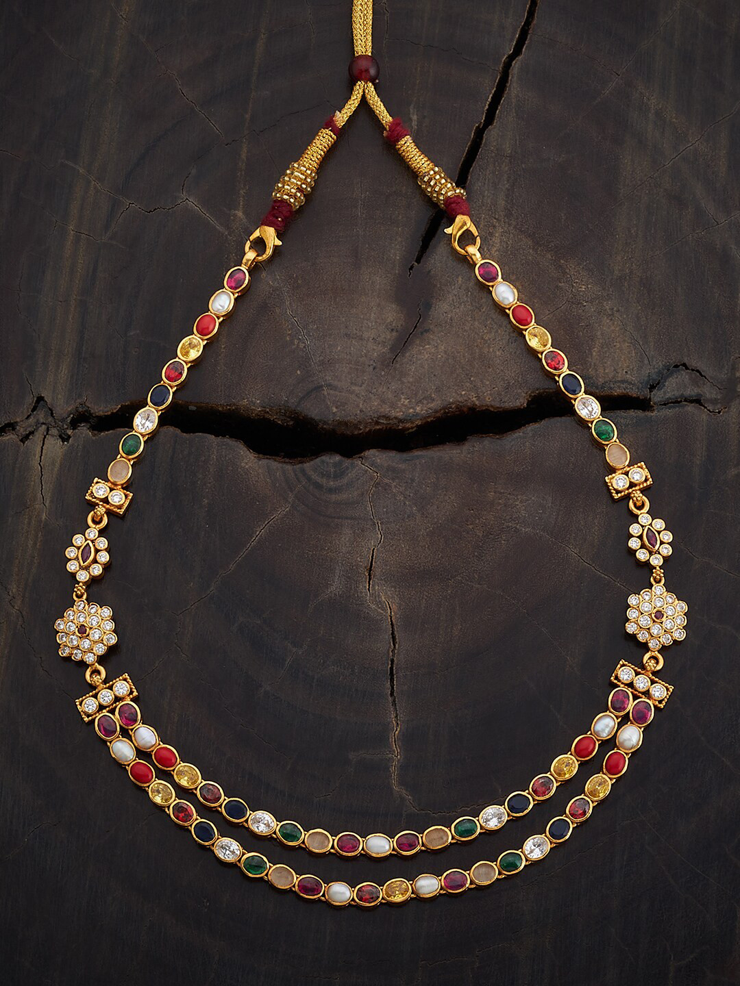 Kushal's Fashion Jewellery Gold-Plated 92.5 Pure Silver Navaratna Necklace