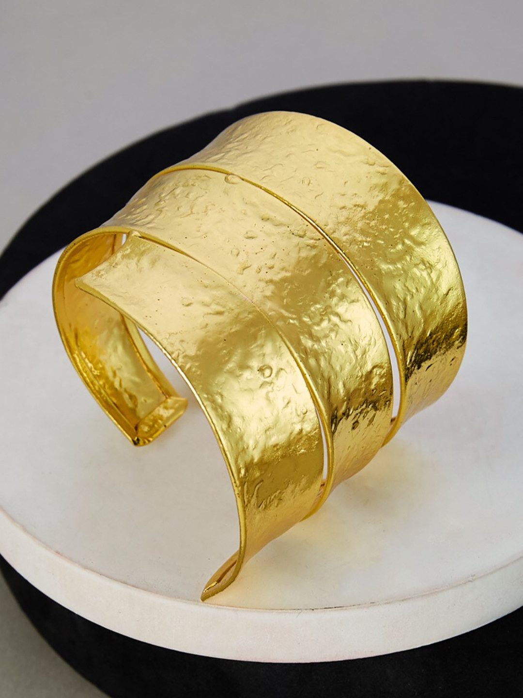 ATIBELLE Gold Plated Textured Layered Cuff Bangle
