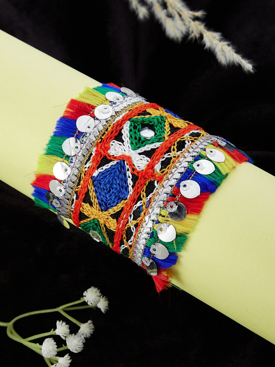 ATIBELLE Silver Plated Floral Textured Bangle Cuff