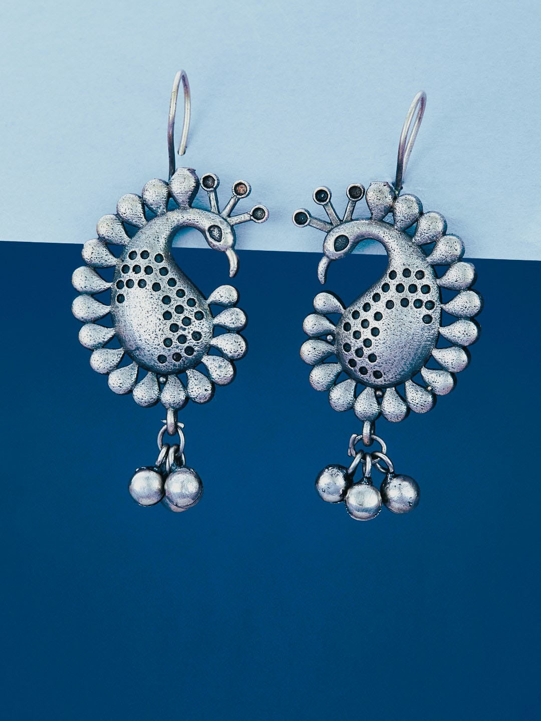 ATIBELLE German Silver Silver-Plated Paisley Shaped Drop Earrings