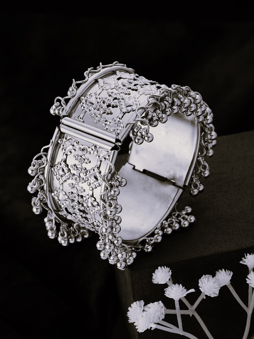 ATIBELLE Silver-Plated Stone-Studded Bangle
