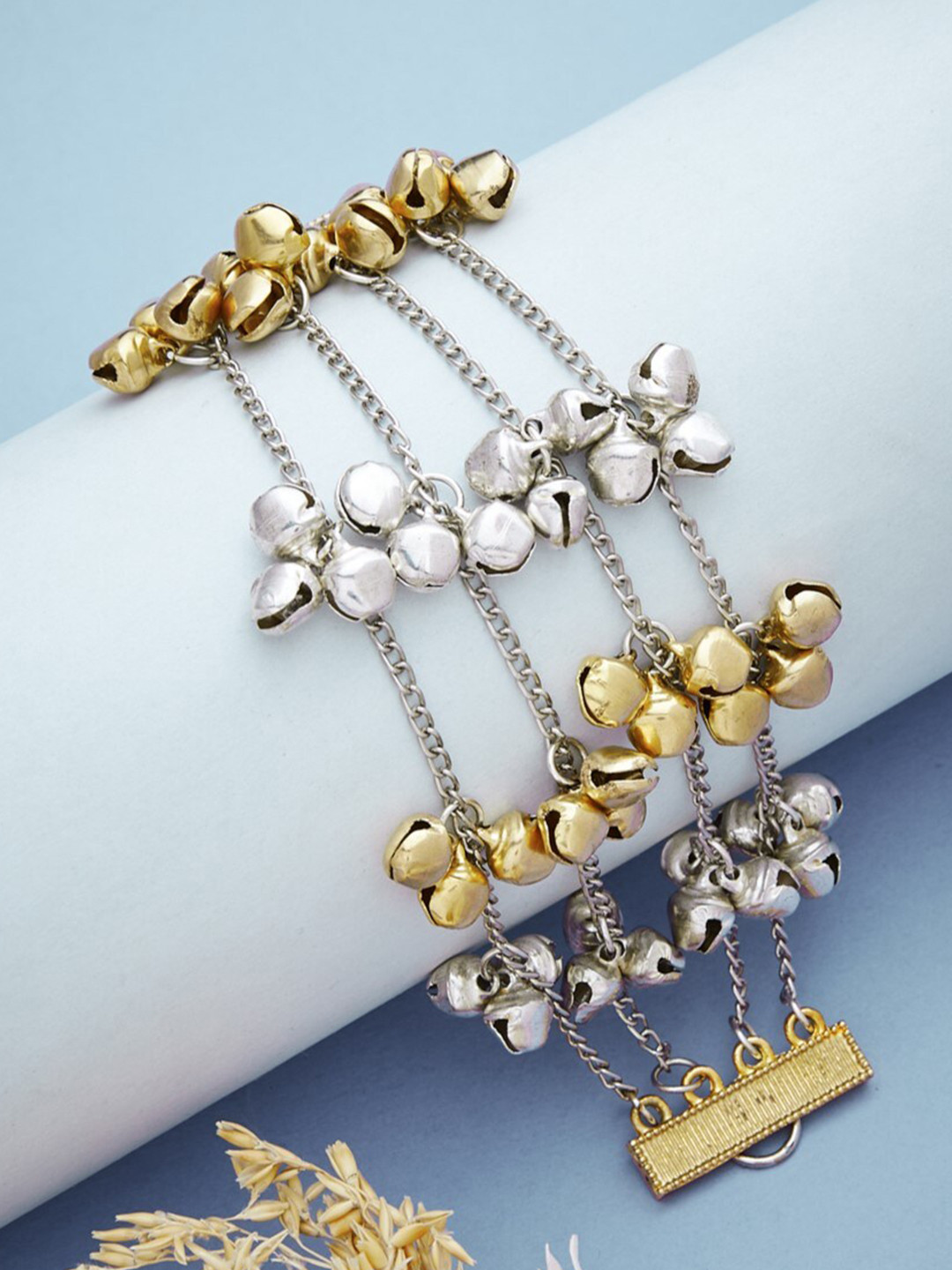 ATIBELLE German Silver Silver-Plated Ghunghroo Multistrand Bracelet