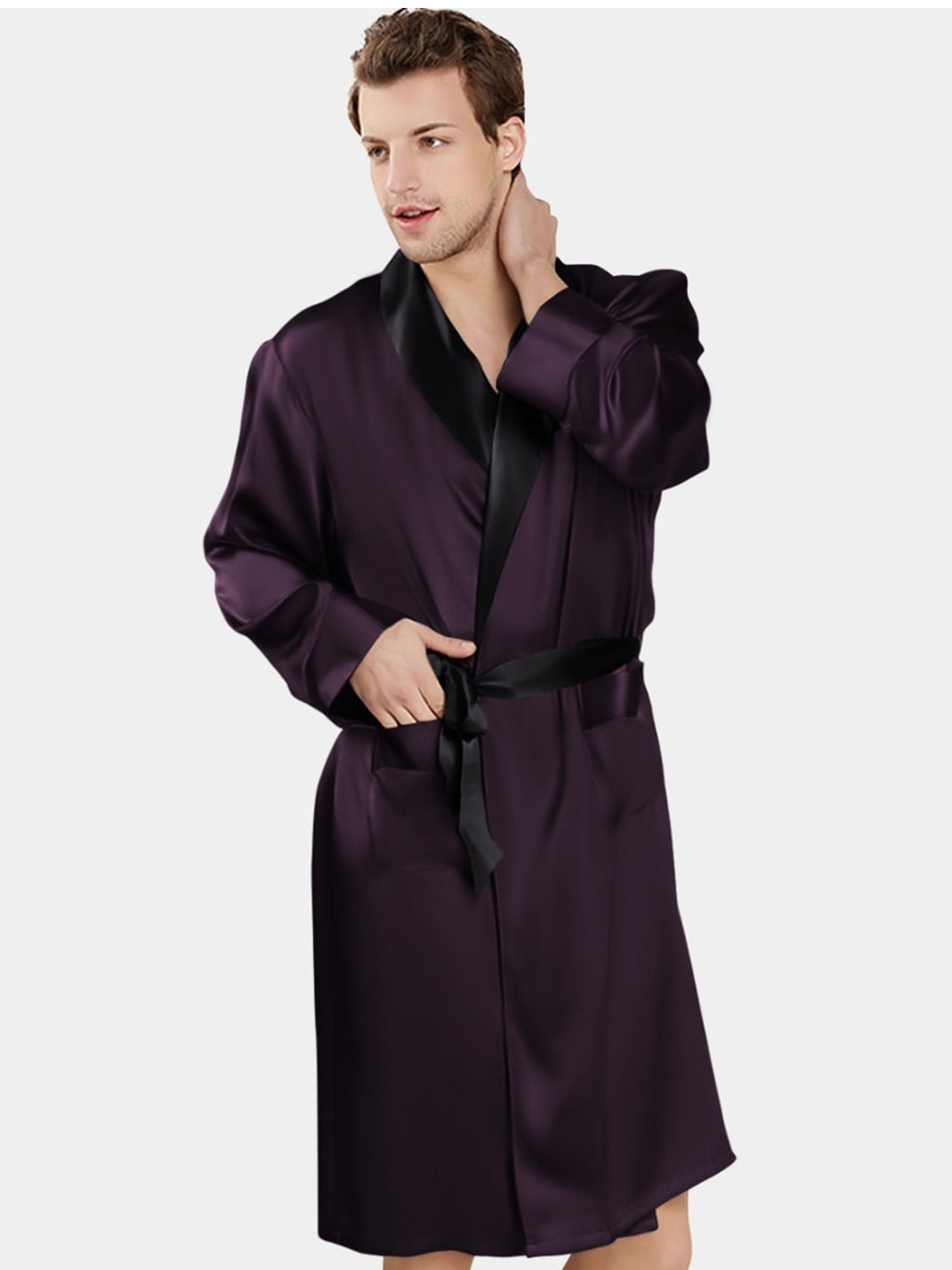 Bella Babe by SK Shawl Collar Satin Robe With Shorts